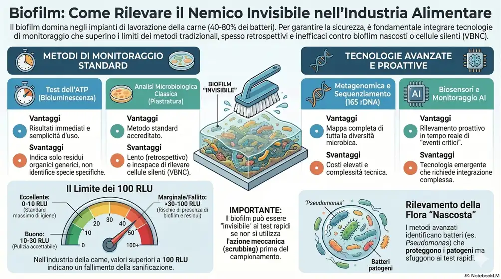 immagine che spiega come rilevare il Biofilm nell'industria alimentare